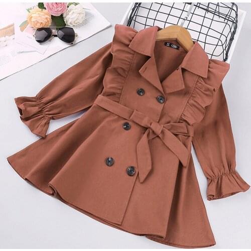 Girls Spring and Autumn Windbreaker Lapel Double-breasted Waist Trendy Jacket Hot Sale 2021