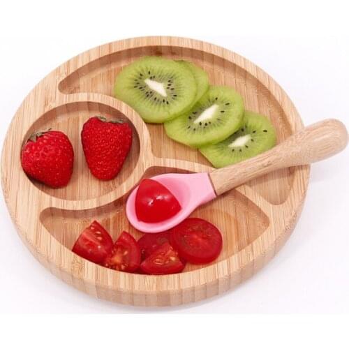 Toddler Baby Feeding Suction Plate Soft Tip Spoon Babies Set Divided Bamboo Stay Put Plates BPA Free Baby Shower Gift