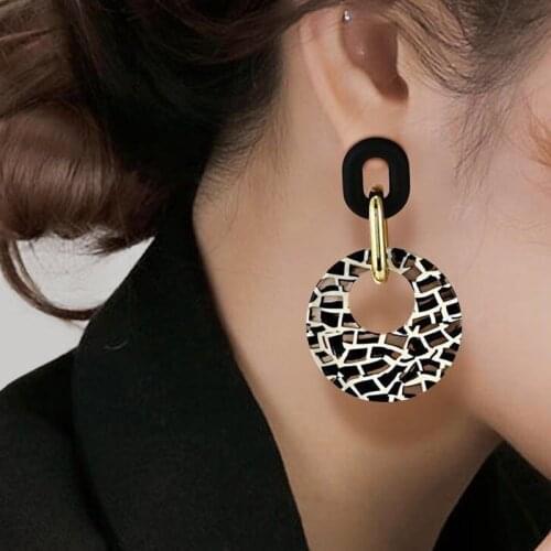Earrings long style personality temperament European and American retro exaggerated zebra pattern geometric Earrings 2021 new