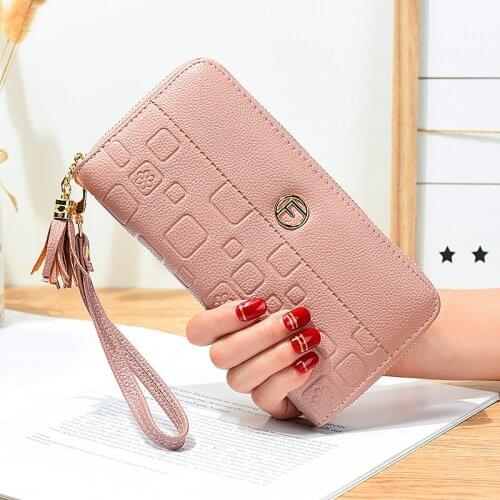 Womens Wallets Safe Money Bag Female Long Embossing Fringed Zipper Purse Credit Card Holder Cellphone Bag Coin Purse Carteira