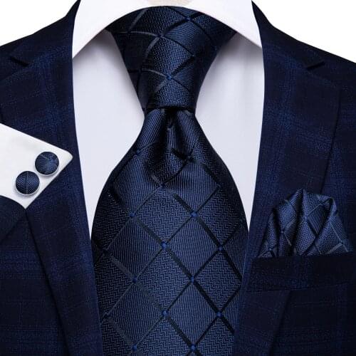 Hi-Tie Blue Business Solid 100% Silk Mens Tie NeckTie 8.5cm Ties for Men Formal Luxury Wedding High Quality Gravata
