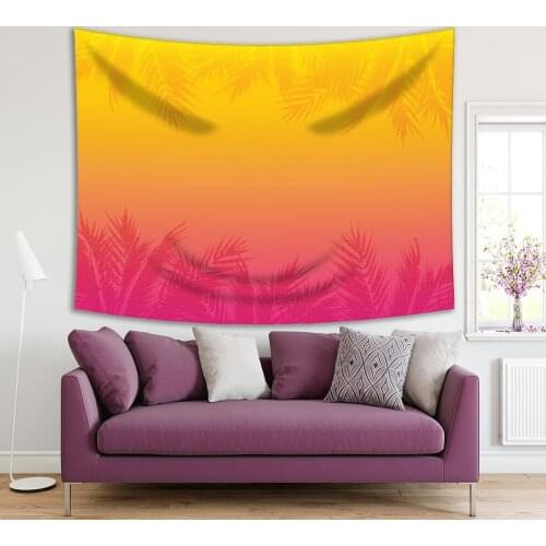 Tapestry Tropical Sunset Colorful Palm Tree Leaves Summer Beach Holidays Exotic Floral Artwork Yellow Orange Pink