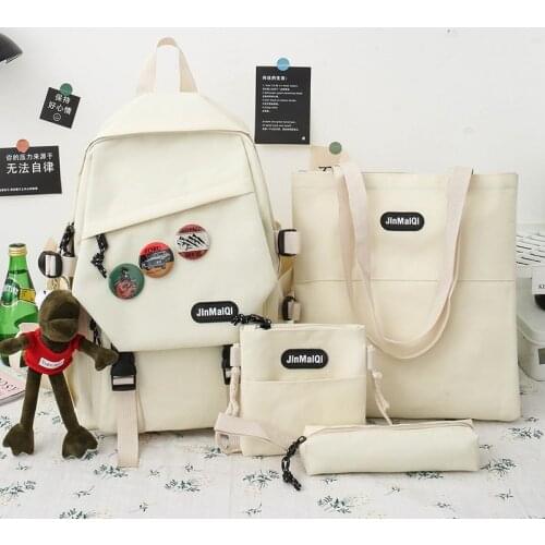 2021 New 4Pcs/set Canvas School Bag For Teenagers Girls Student High Quality Women Travel School Backpacks Female Book Bags 50