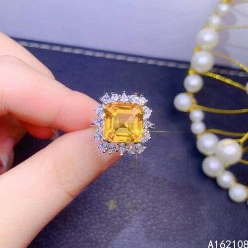 Exquisite Jewelry 925 Sterling Silver Inset With Gemstone Women Popular Fashion Square Citrine Adjustable Ring Support Detection