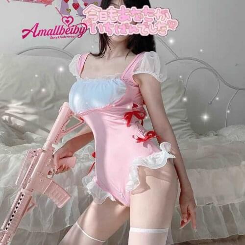 Japanese Kawaii Maid Uniform Sexy Lingerie Cosplay Costumes Erotic Backless Open Crotch Bodysuit for Women School Girl Swimsuit