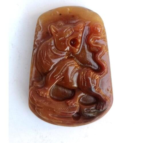 YIZHU CULTUER ART 100% Natural Hand-carved Chinese Jade Necklace Pendant Zodiac Tiger Decoration Gift