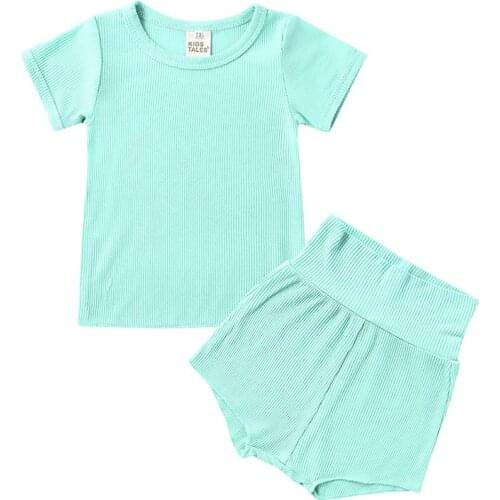 Kids Tales Summer Kids Pajamas Set 16 Colors Baby Boy Girls Loungewear Solid Cotton Children Homewear Sleepwear Cozy Baby Shorts