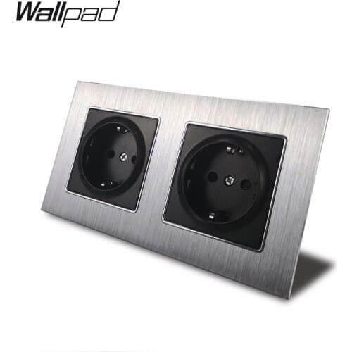 Metal Double EU Outlet Socket with Claws Back Wallpad 156*86mm Silver Satin Metal Panel 16A Wall Schuko EU Power Wall Socket