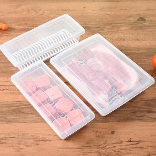 Multifunctional Rectangle Refrigerator Storage Box Drain Design With Seal Lid Kitchen Meat Fruit Vegetables Container Durable