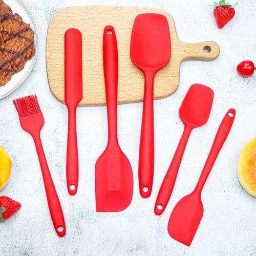 6pcs Red Kitchen Utensils Set Non-stick Butter Pastry Scraper Oil Brush Silicone Spatula Set BBQ Tools Cookie Baking Accessories