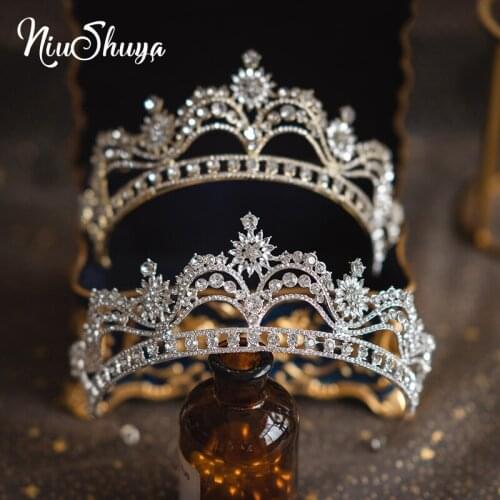 NiuShuya Luxury Crystal Beads Bridal Crown Tiaras Noble Rhinestone Pageant Prom Diadem Headband Wedding Hair Accessories