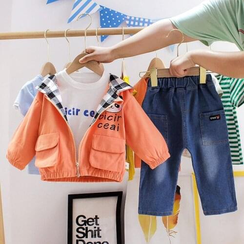 New Children Girls Boys Clothing Suit Autumn 3pcs/sets Infant Zipper Jacket T-shirt pants Clothes Baby Cotton Cartoon Tracksuits