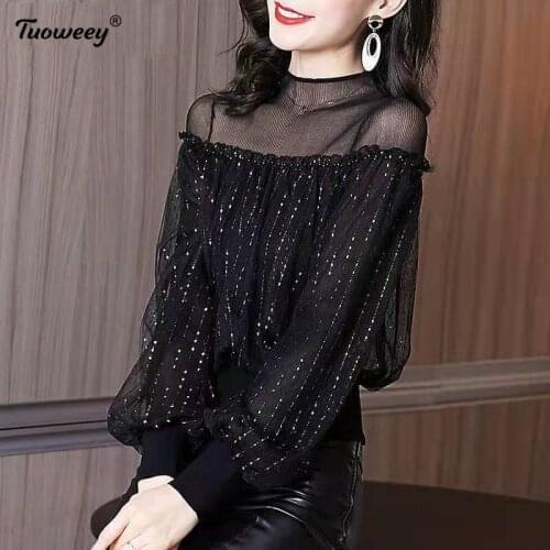 2021 New Women Spring Autumn Style hollow out patchwork Shirts Lady Casual Loose Style Long Sleeve Chiffon Blusas Tops