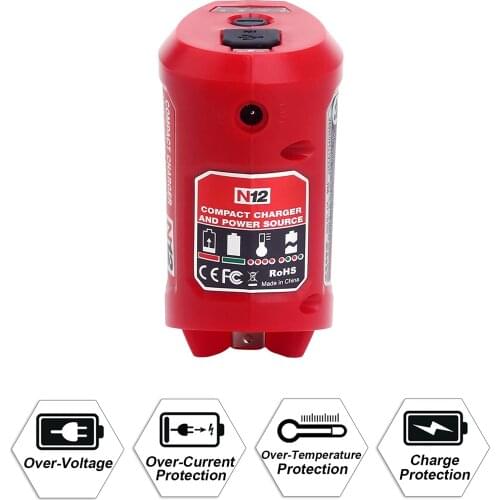 N12 Charger Converter USB Power Charging Adapter for Milwaukee 48-59-1201 M12 Li-Ion Battery Adapter Mobile phone Power Sup