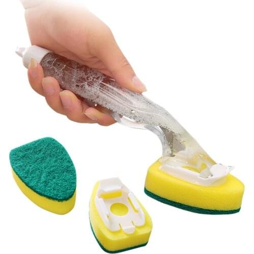 Sale Sponge Replaceable Couring Pad Washing Convenience Cleaning Brush Scrubber Kitchen Soap Dispenser Dish With Refill Liquid