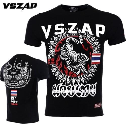VSZAP tiger Boxing MMA T Shirt Gym Tee Shirts Multi-use Fighting Martial Arts Fitness Training Muay Thai T Shirt Men Homme