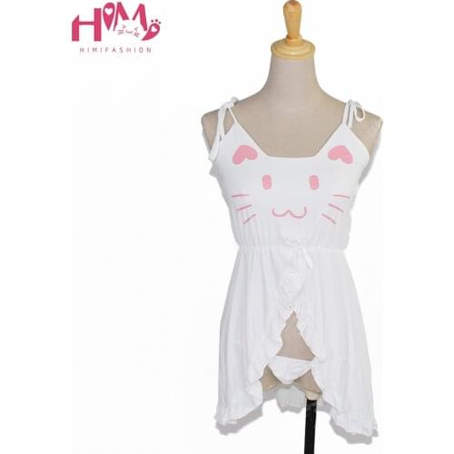 Women Cotton Pyjamas Black Ladies Nightgowns Cat Sexy Artificial Sleepwear Graphic Cute Nightwear Feminine Home Wear Strap Dress