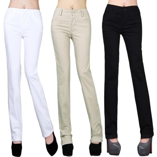 Spring new arrival casual pants womens 100% cotton mid waist OL outfit casual trousers straight western-style trousers plus