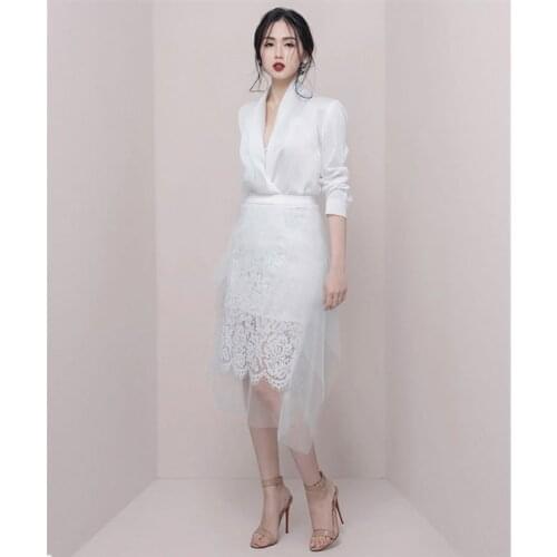 Women Black Blazer and Skirt Set Suit White Blouse and Lace Midi Skirt Two Piece Set OL Women Professional Clothes Female Outfit