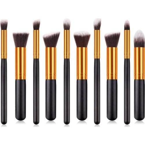 10pcs Black/Gold Makeup Brushes brushes Beauty Foundation Kabuki Cosmetics sets Makeup brush set blush Kit Tools dfdf