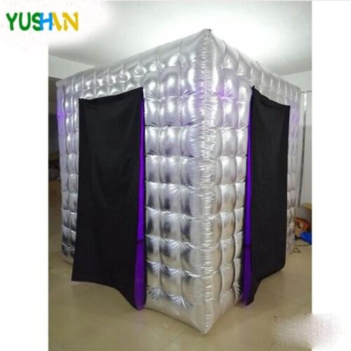 2.5m Cube silver with black curtain photo booth backdrops with LED bulbs lights Portable Tent cabin for party weddings