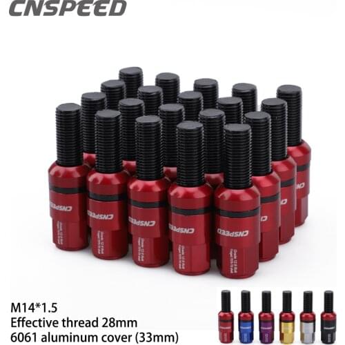 20pcs 6061 Aluminum Round Seat Wheel Bolts Lug Nuts With Caps For Bolts &Sleeve Anti Theft m14*1.5 Shank Length 28mm