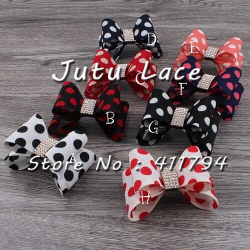 40 pcs/ lot , hair satin bow with rhinestone Grosgrain Ribbon HairBow without clip