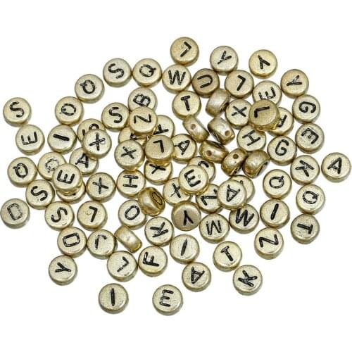Hot-400Pcs Mixed Randomly Alphabet/Letter Acrylic Flat Round Spacer Beads gold color 6mm crafts