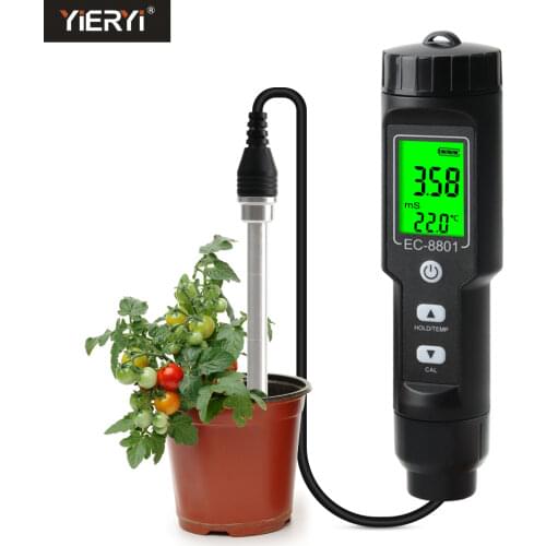 Portable Digital EC/Temperature Soil Tester Meter Farm Measurement Backlit Display Removable Electrode Waterproof Test Planting