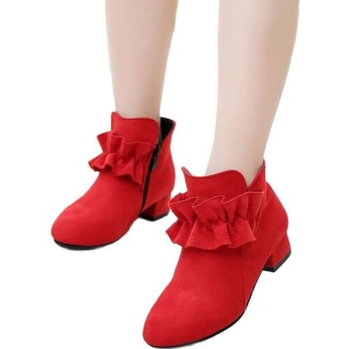 Children Single Shoes For Girls Kids Tassels Bowknot Martin Boots Autumn Winter Soft Bottom Short Boots Red Black Pink