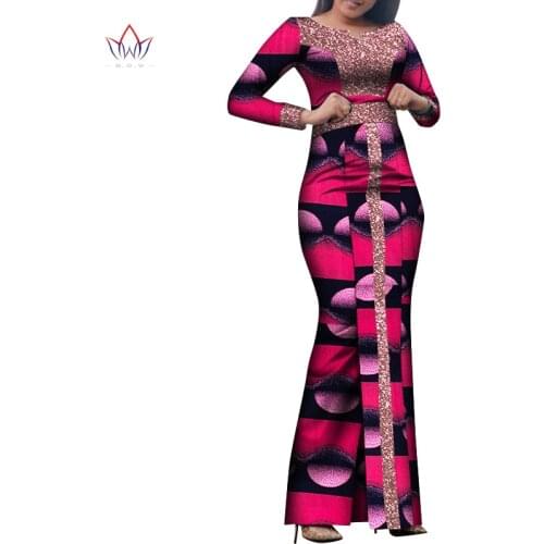 Bintarealwax African Maxi Dress Bazin Riche Sequined Print Wax Long Dresses Long Sleeve Plus Size S-7XL Africa Clothing WY8458