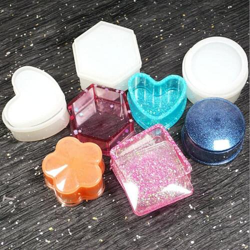 Epoxy Resin Heart Round Box Silicone Molds DIY Jewelry Accessories Storage Box Mold Flower Hexagon Case Resin Craft Tools