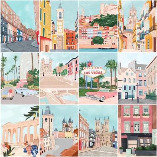 GATYZTORY Framed Painting By Numbers Kits City Street Landscape Picture By Number For Children Adults Diy Gift Home Room Decor