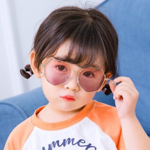Gradient Mirrors Polygon Kids Sun Glasses For Children Big Metal Frame Irregular Shades Lovely Boys Gilrs Eyewear Oculos De Sol