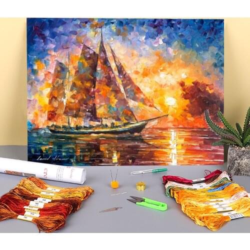 She Caught The Wave Printed Canvas 11CT Cross-Stitch DIY Embroidery Complete Kit DMC Threads Hobby Knitting Handiwork Needle