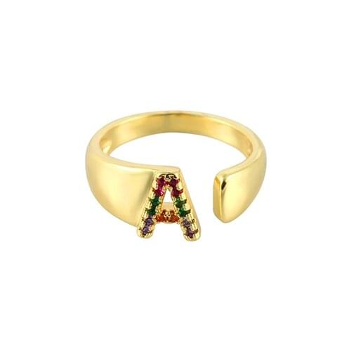 Inital letter alphabet ring gold cz diy A-Z 26 rings Creative family letters rings jewelry accessories for woman man
