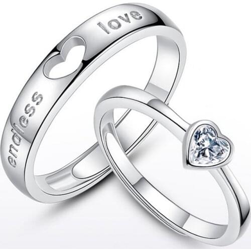 2 Pcs Lover Couple Rings Endless Love Zircon Opening Ring For Couples Men Women Wedding Engagement Valentines Day Jewelry Gifts