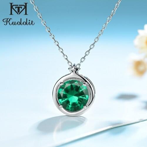 Kuololit Emerald Gemstone Pendants For Women With Chain 925 Sterling Silver Star Engrave Name Necklaces Christmas Jewelry Gift