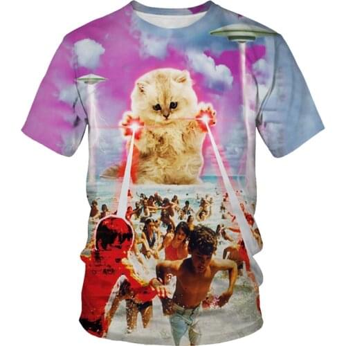 Summer fashion mens t-shirts cat print casual t-shirts mens hip-hop street clothing compassionate mens Asian size S-6XL