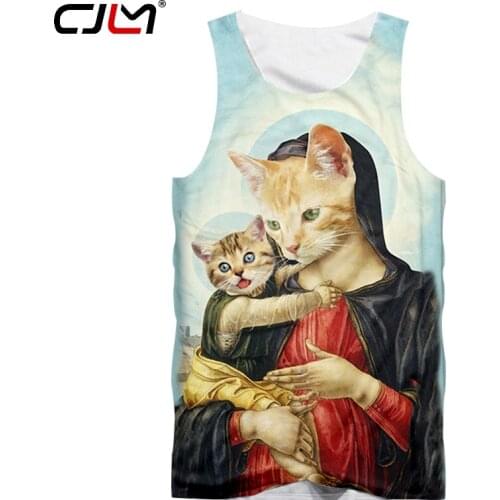 CJLM Polyester Tank Top Man Hip Hop Wizard Of Paws Cat 3D Printed Cute Worried Cat Free Shipping