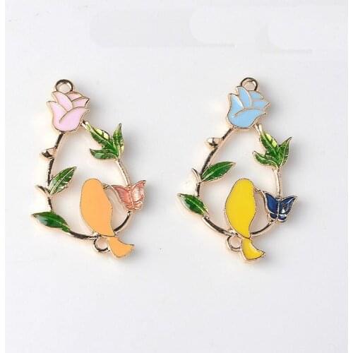 Fashion Colorful Drip Oil Jewelry Charms DIY Jewelry Findings Ornament Accessory Rose Flower Animal Bird Waterdrop Pendant 40pcs