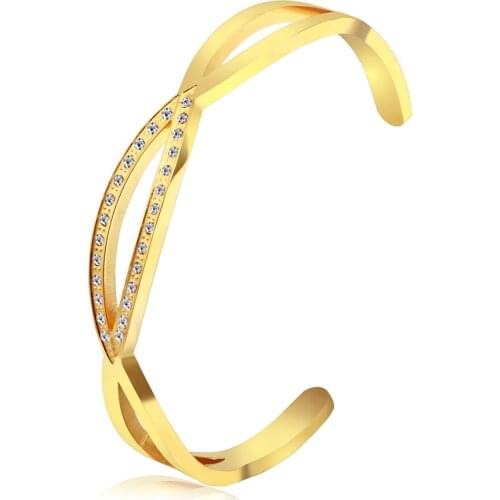 Fashionable Simple Titanium Steel Cross Diamond Open Half Circle Bangle Jewelry