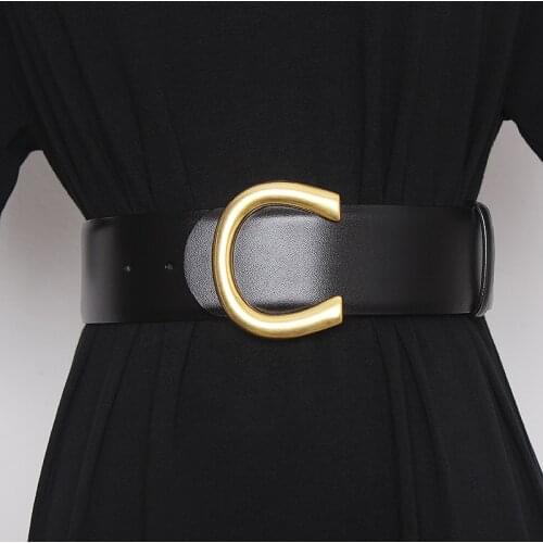 Fashion Women leather Wide Belt Gold Big C alloy buckle Luxury Brand waistbands personality Waist Corset Straps Suspenders