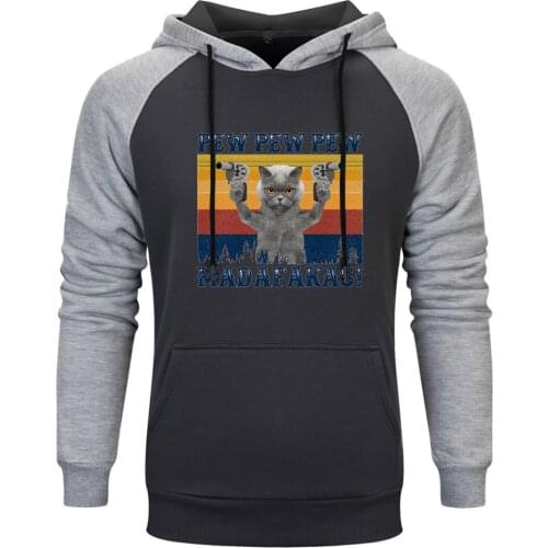 Pew madafakas Cat Mens Raglan Hooded Fashion K-pop Sweatshirts and Hoodie Leisure Standard Tops Winter Autumn Tracksuits Homme