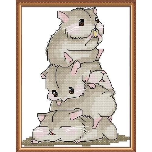 Five little hamsters cross stitch kit aida 14ct 11ct count print canvas stitches embroidery DIY handmade needlework