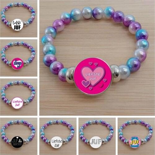 Glazen kralen armband anneau porte sleutel bedankt juf bedankt brief bedankt lieve juf