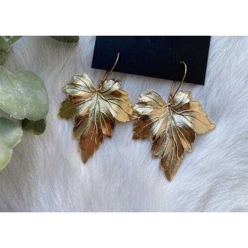 New Design! Maple Leaf Drop Hoop Earrings Nature Jewelry