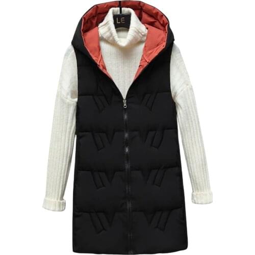 2021 Winter Long Vest Women Hooded Sleeveless Solid Plus Size Thick Parkas Woman Korean Style Loose Casual Thick Womens Jacket