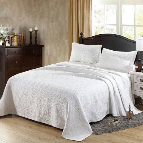 White Bedspreads on Bed Cotton Quilts 3pcs Quilted Blanket for Double Bed Cover Pillow Shams King Size Embroidered Coverlets