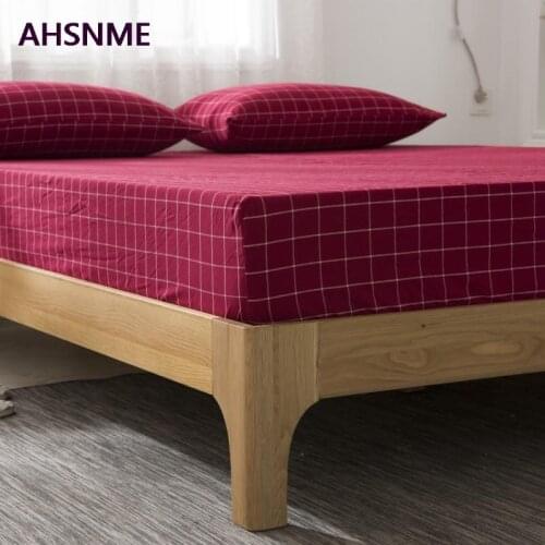 AHSNME 100% Cotton sheets Super Soft parure de lit Cool Summer Simple Red medium lattice Fitted Sheet 90x200/120x200/180x200cm